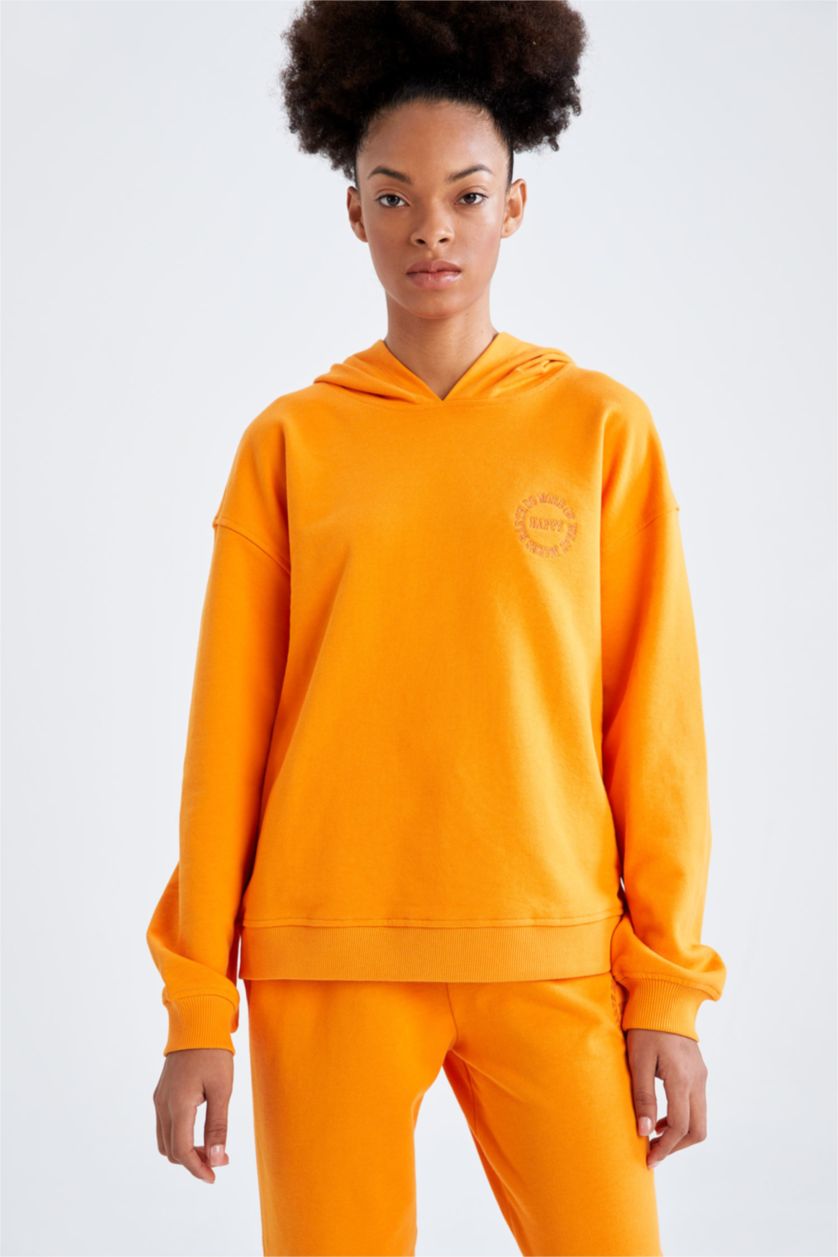 Женщины Светло-оранжевый Свитшот кроп с капюшоном для женщин