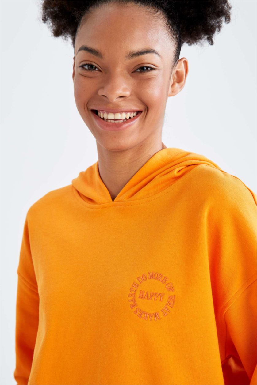 Женщины Светло-оранжевый Свитшот кроп с капюшоном для женщин