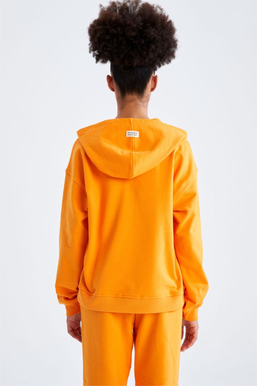 Женщины Светло-оранжевый Свитшот кроп с капюшоном для женщин