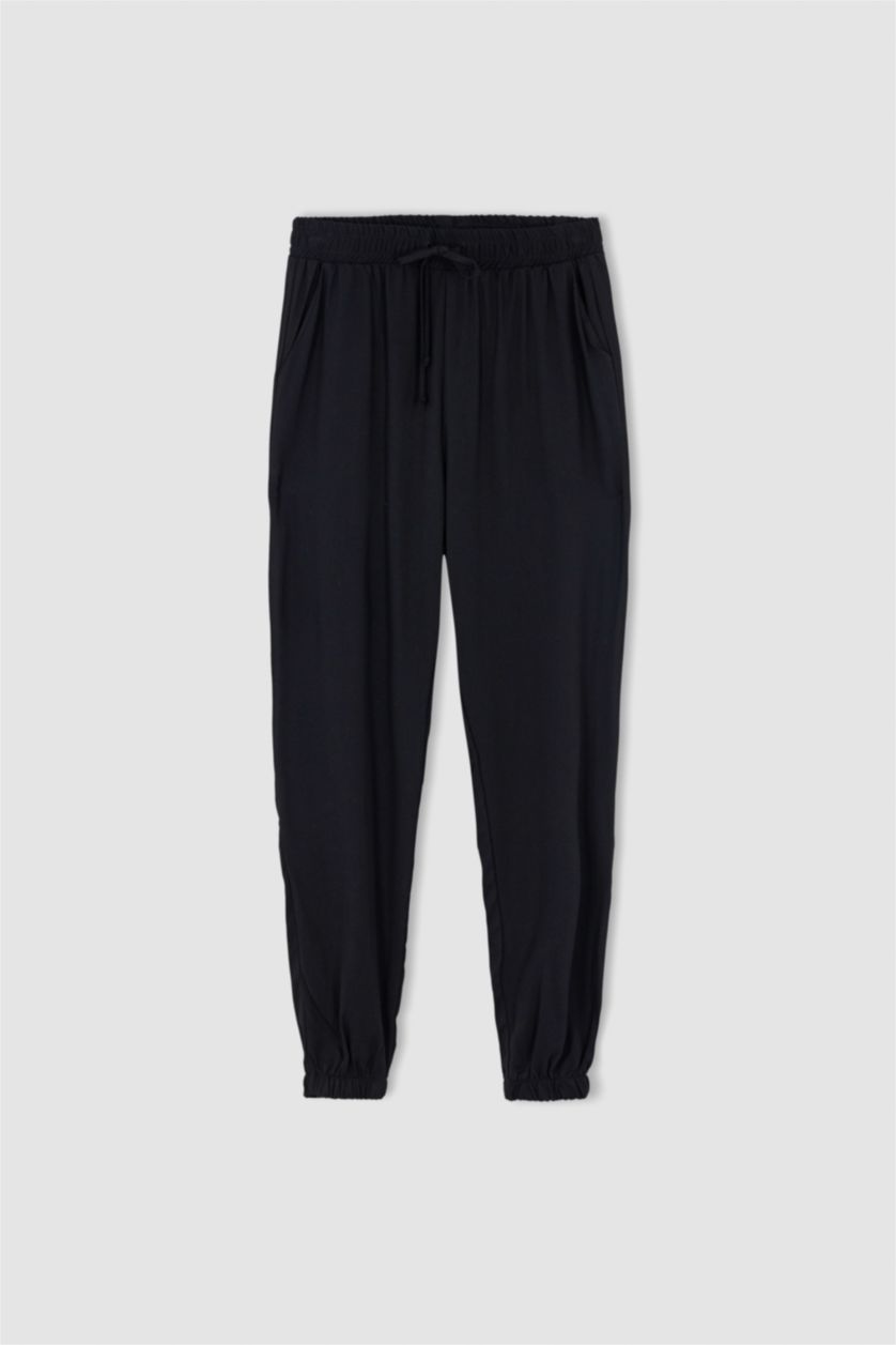 FEMME Noir Pantalon Jogger Standard Fit Taille Normale Poche Viscose