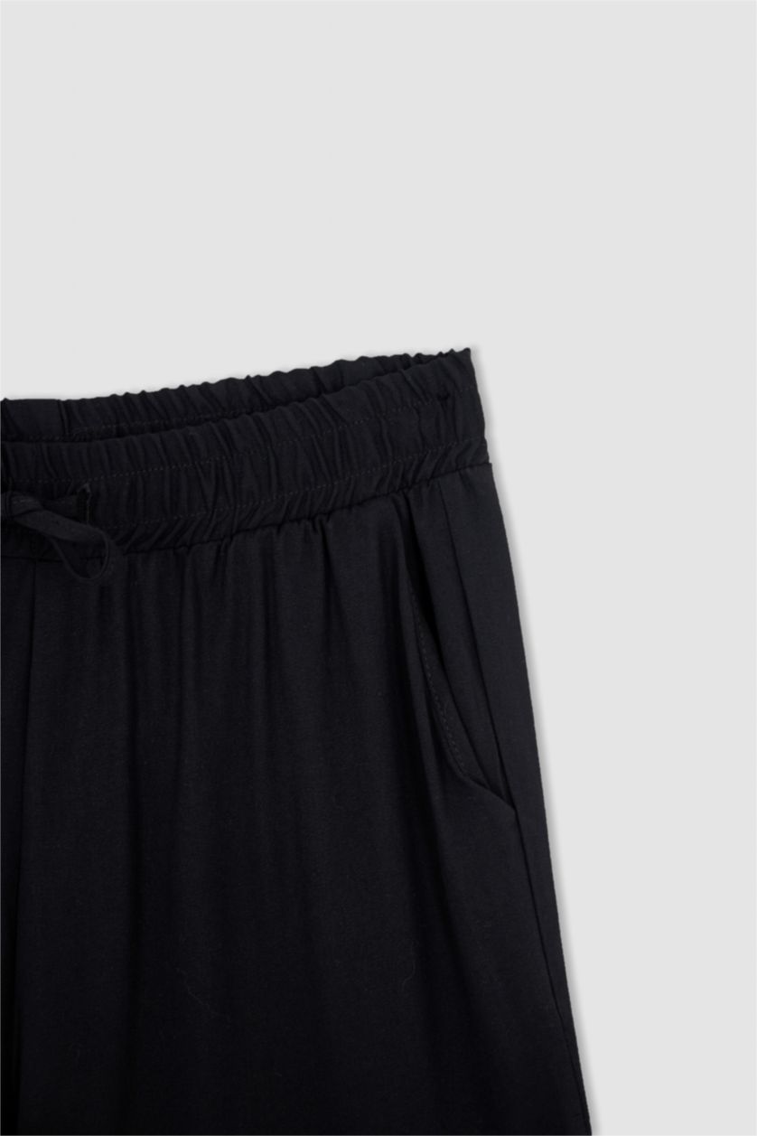 FEMME Noir Pantalon Jogger Standard Fit Taille Normale Poche Viscose