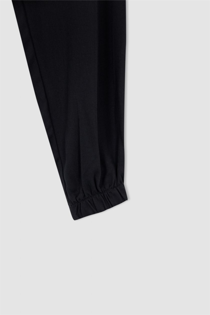 FEMME Noir Pantalon Jogger Standard Fit Taille Normale Poche Viscose