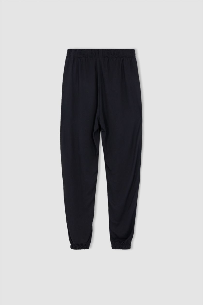 FEMME Noir Pantalon Jogger Standard Fit Taille Normale Poche Viscose