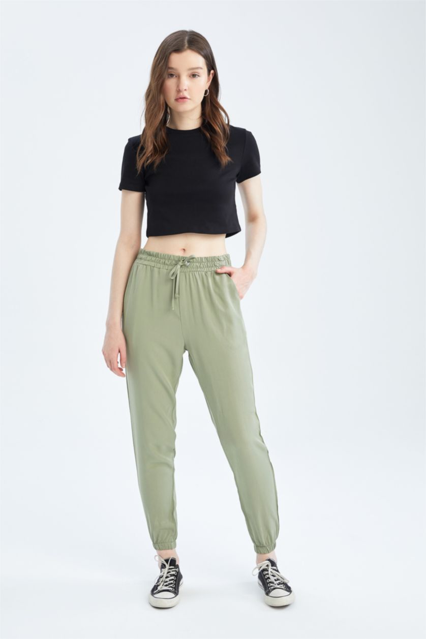 FEMME Bleu Pantalon Jogger Standard Fit Taille Normale Poche Viscose