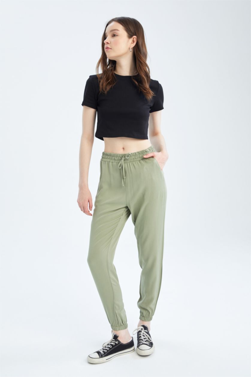 FEMME Bleu Pantalon Jogger Standard Fit Taille Normale Poche Viscose