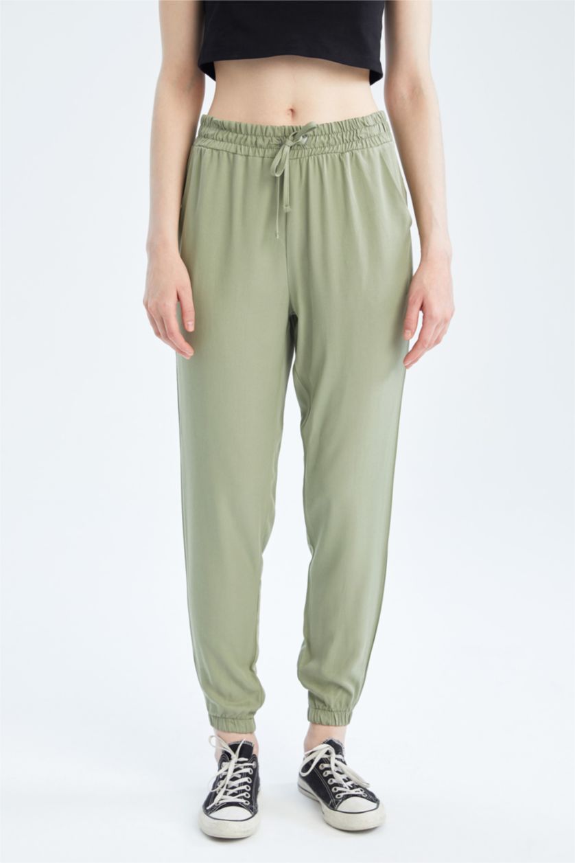 FEMME Bleu Pantalon Jogger Standard Fit Taille Normale Poche Viscose