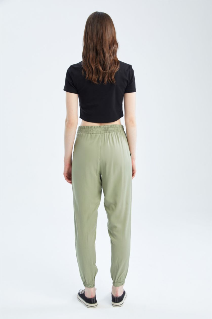 FEMME Bleu Pantalon Jogger Standard Fit Taille Normale Poche Viscose