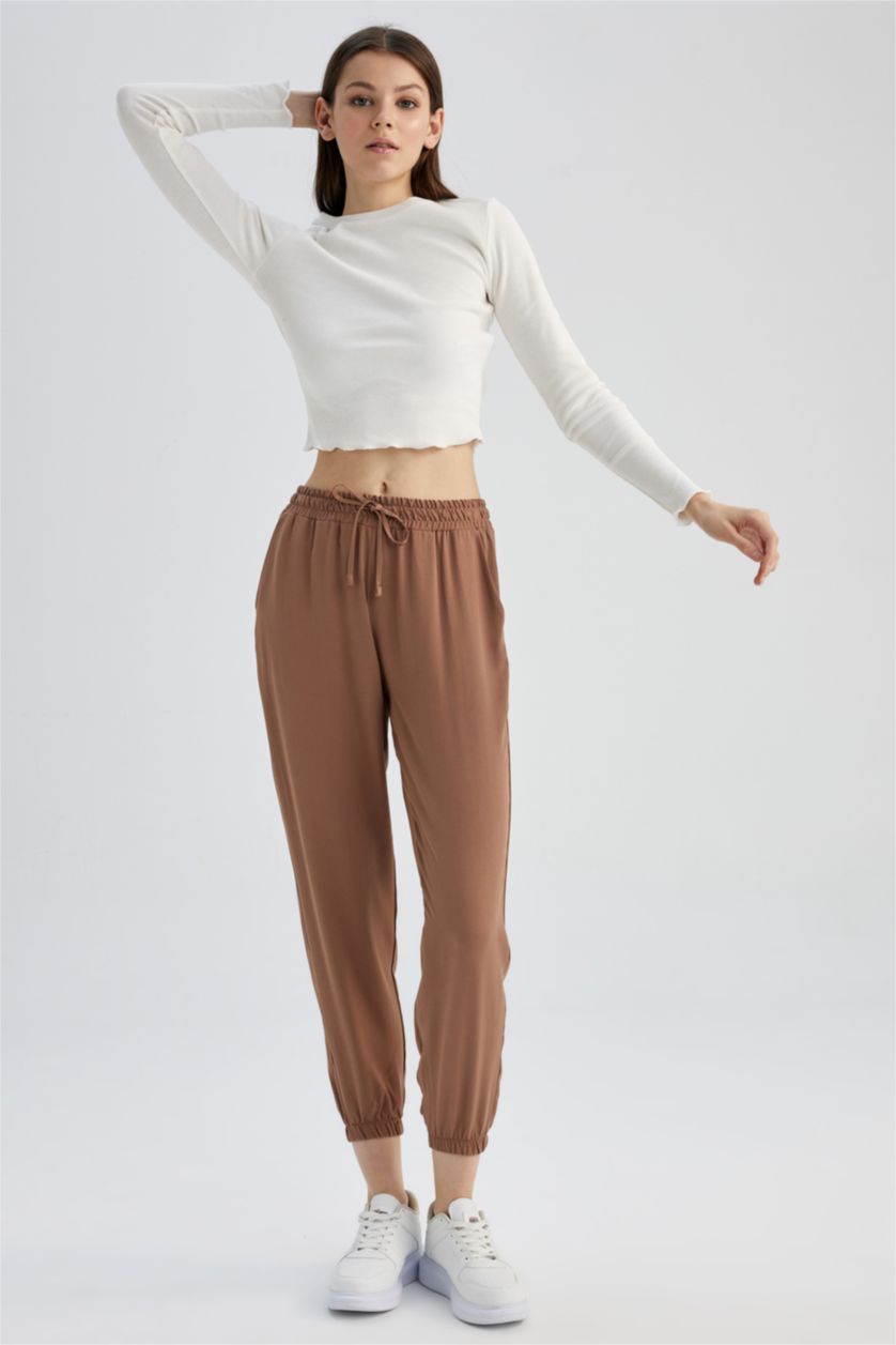 WOMAN Light Brown Jogger Viscose Trousers