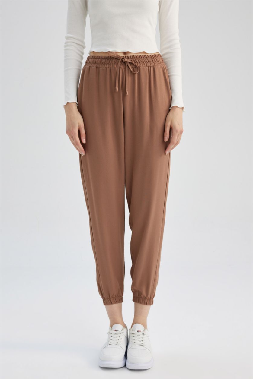 WOMAN Light Brown Jogger Viscose Trousers