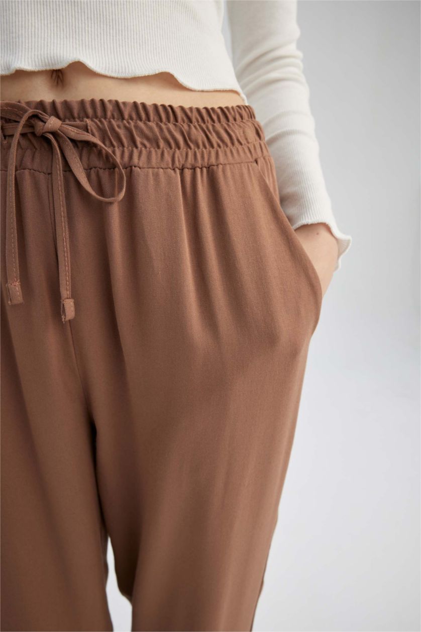 WOMAN Light Brown Jogger Viscose Trousers