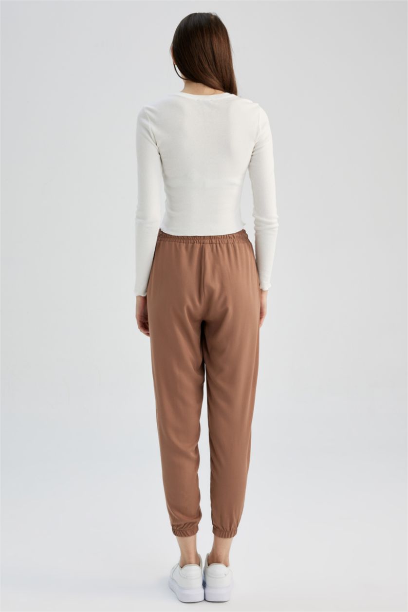 WOMAN Light Brown Jogger Viscose Trousers