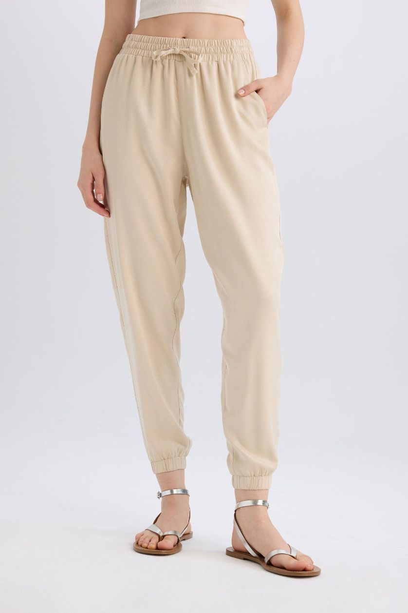 نساء بيج بنطرون فيسكوز جوجر فيت بجيب وخصر عادي