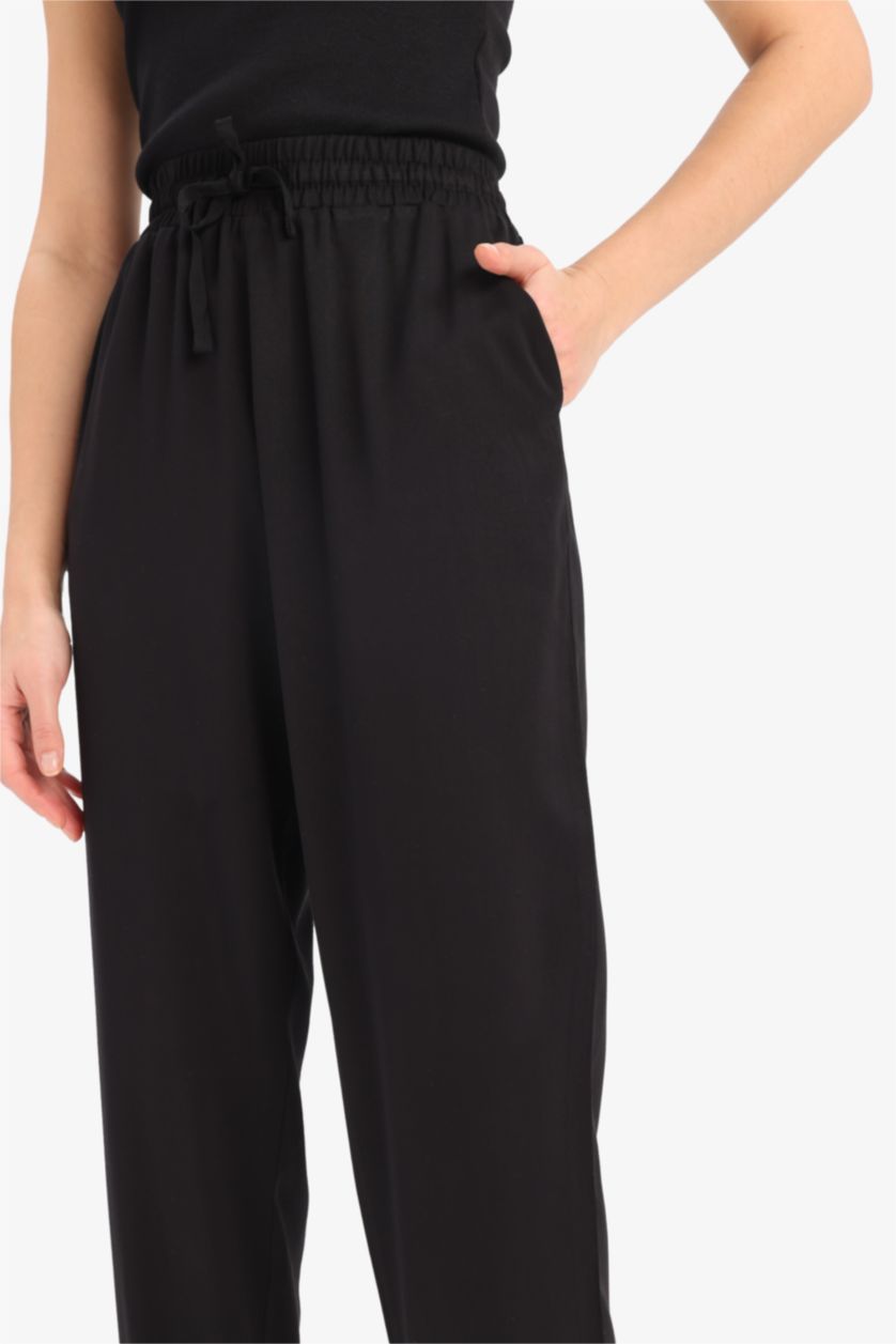 Woman Black Normal Waist Ankle Length Viscose Joggers