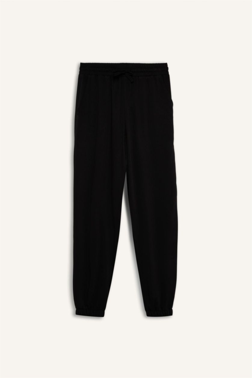Woman Black Normal Waist Ankle Length Viscose Joggers