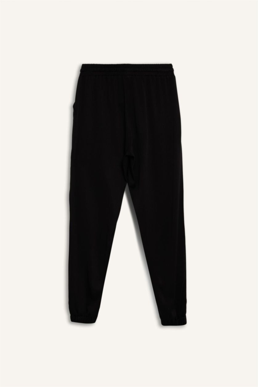 Woman Black Normal Waist Ankle Length Viscose Joggers