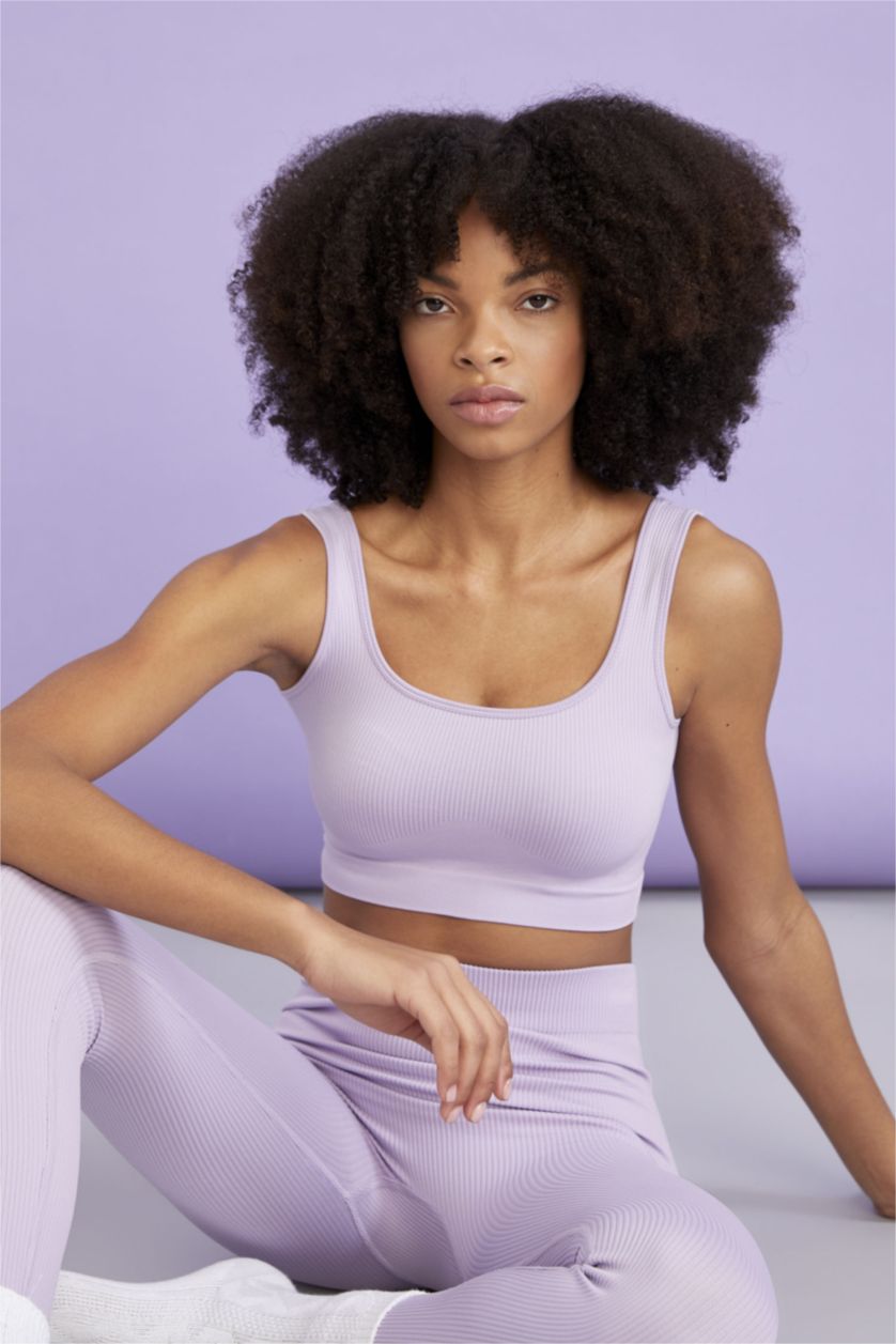 Kadın Lila Yuvarlak Yaka Seamless Dikişsiz Bra Fitili Sporcu Sütyen