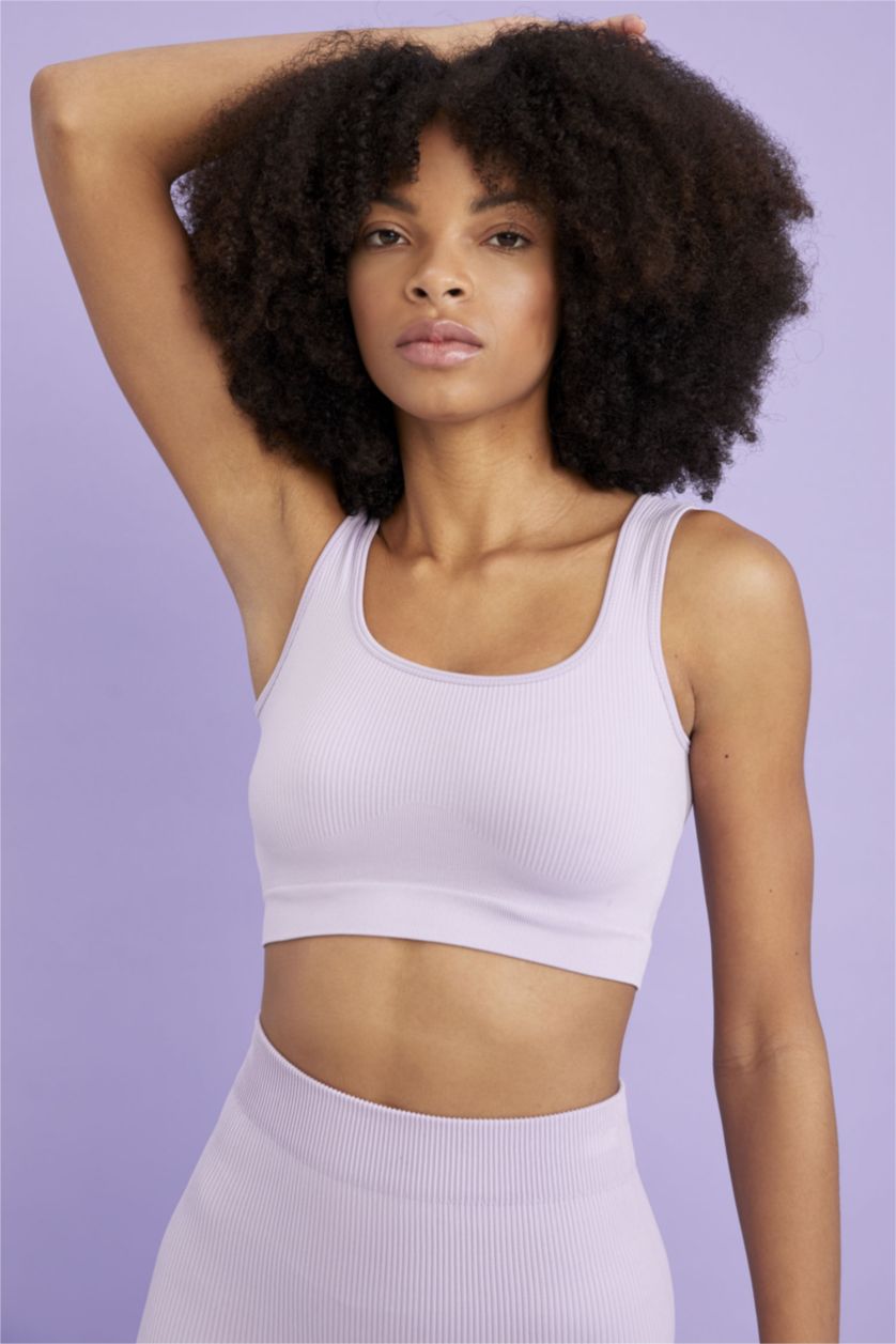 Kadın Lila Yuvarlak Yaka Seamless Dikişsiz Bra Fitili Sporcu Sütyen