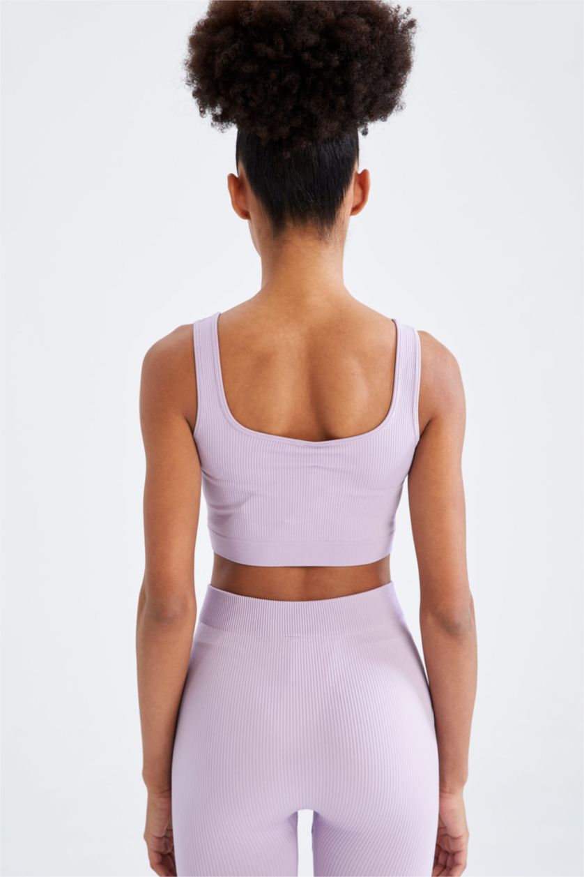 Kadın Lila Yuvarlak Yaka Seamless Dikişsiz Bra Fitili Sporcu Sütyen