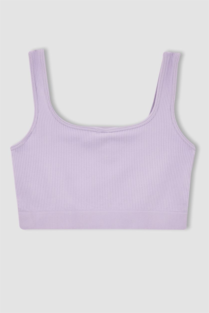 Kadın Lila Yuvarlak Yaka Seamless Dikişsiz Bra Fitili Sporcu Sütyen