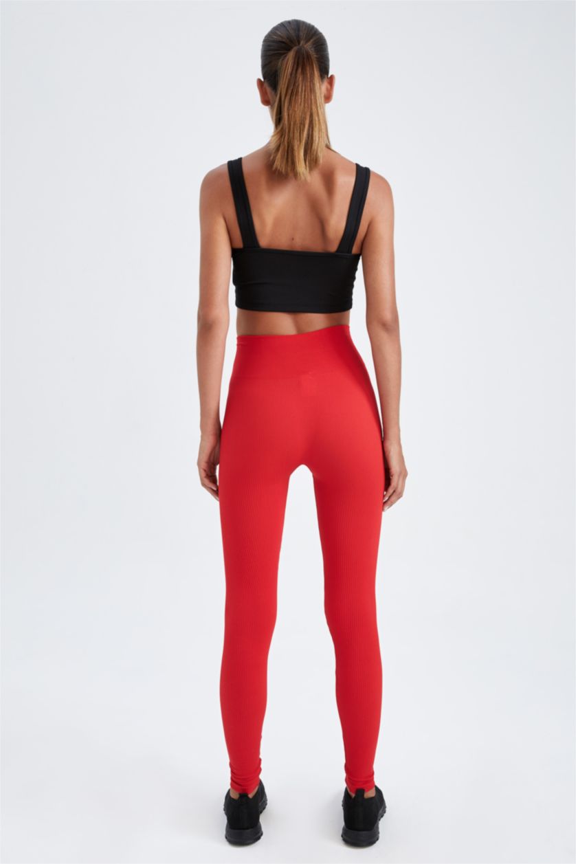 Женщины Красный Спортивные леггинсы в рубчик стандартного кроя с высокой талией без швов, Коллекция Defacto Fit