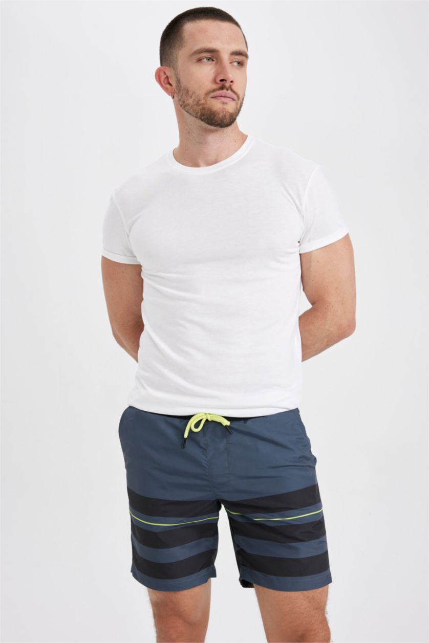 HOMME Anthracite Short De Bain Tissé Coupe Régulière Graphique Courte Longueur