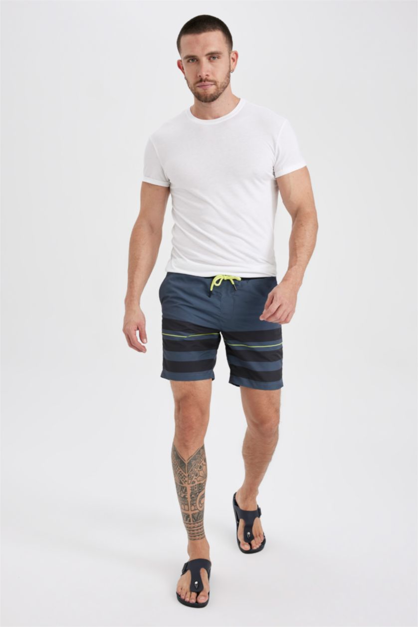 HOMME Anthracite Short De Bain Tissé Coupe Régulière Graphique Courte Longueur