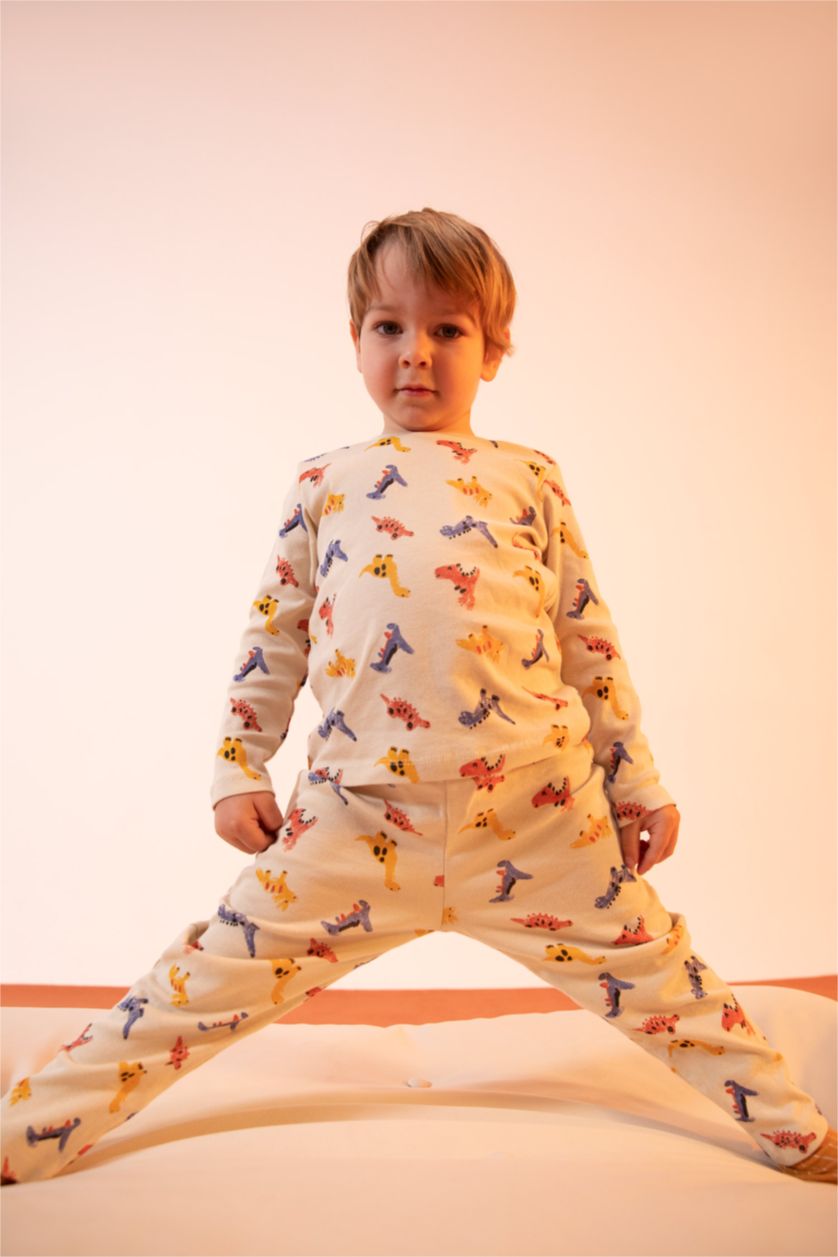 BÉBÉ GARÇON Beige Ensemble de pyjama en coton biologique à manches longues et col rond à motifs animaux pour bébé garçon