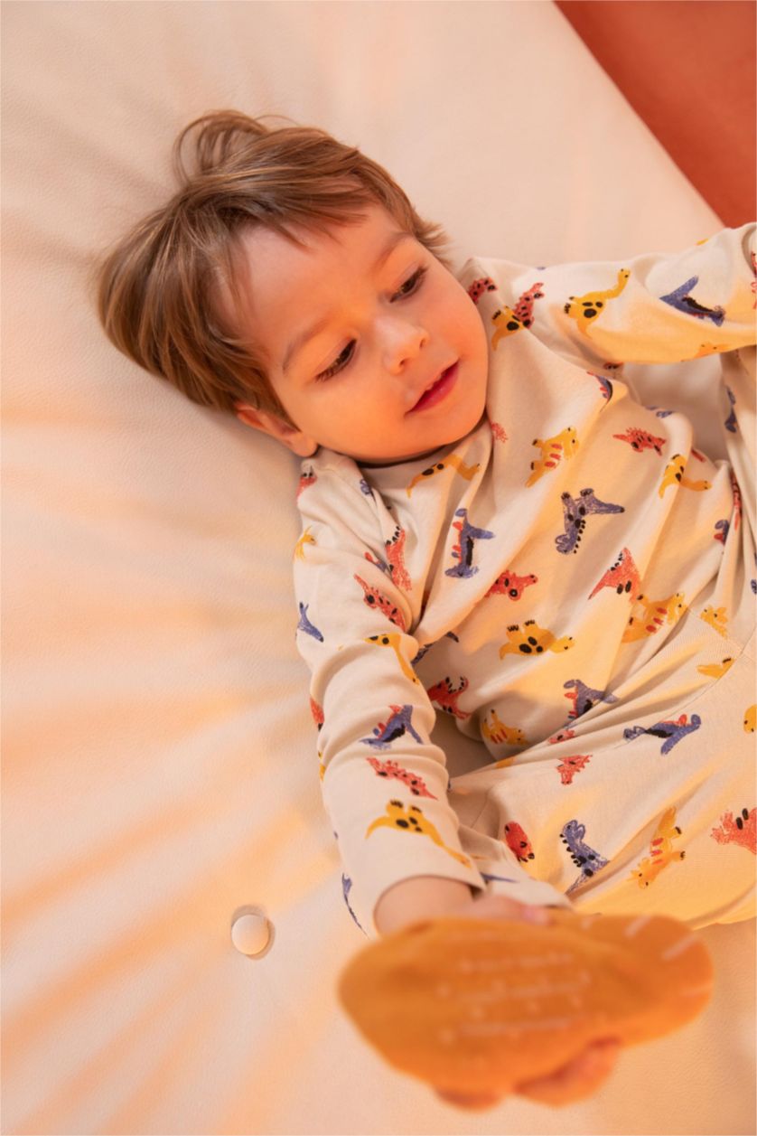 BÉBÉ GARÇON Beige Ensemble de pyjama en coton biologique à manches longues et col rond à motifs animaux pour bébé garçon