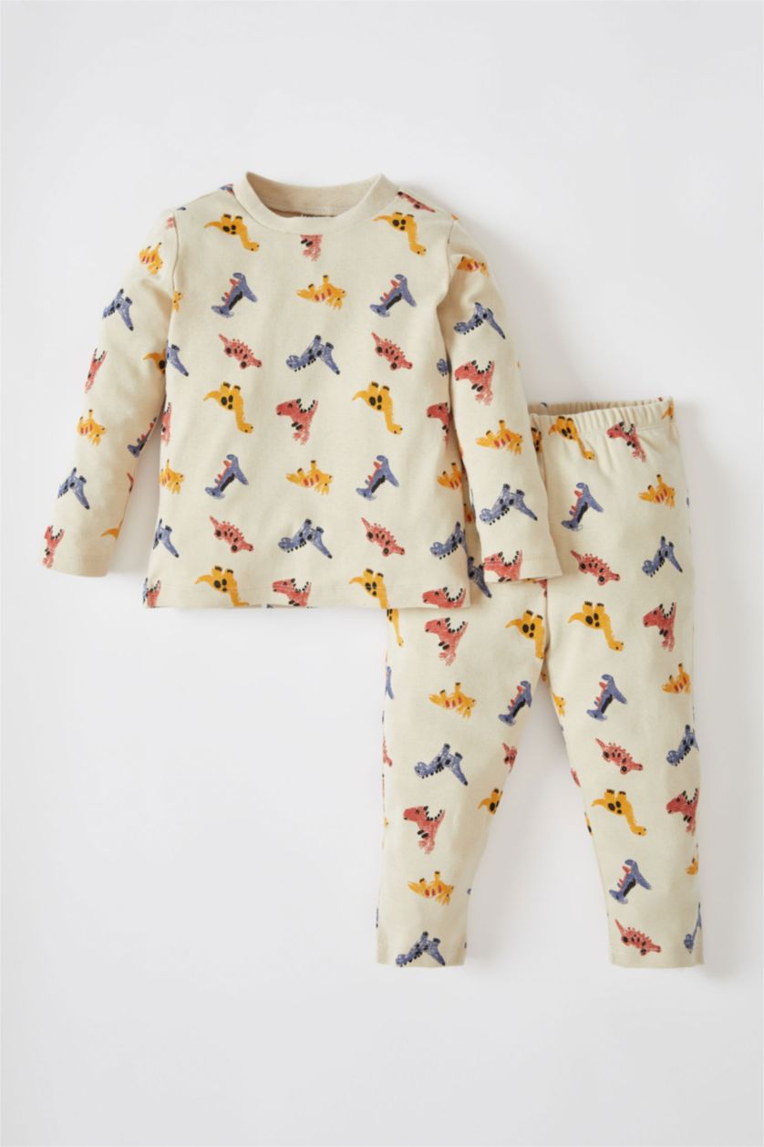 BÉBÉ GARÇON Beige Ensemble de pyjama en coton biologique à manches longues et col rond à motifs animaux pour bébé garçon