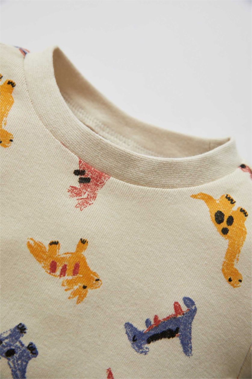 BÉBÉ GARÇON Beige Ensemble de pyjama en coton biologique à manches longues et col rond à motifs animaux pour bébé garçon