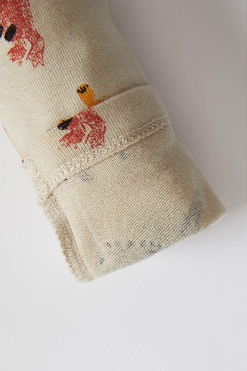 BÉBÉ GARÇON Beige Ensemble de pyjama en coton biologique à manches longues et col rond à motifs animaux pour bébé garçon