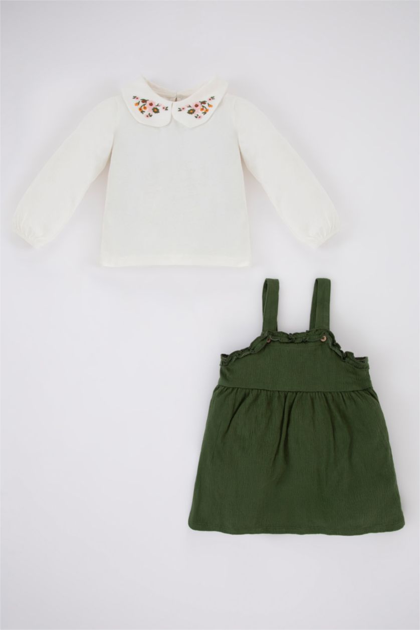 Green BABY GIRL Baby Girl Regular Fit Baby Collar Long Sleeve Shirt Dress  Suit 2675164 | DeFacto