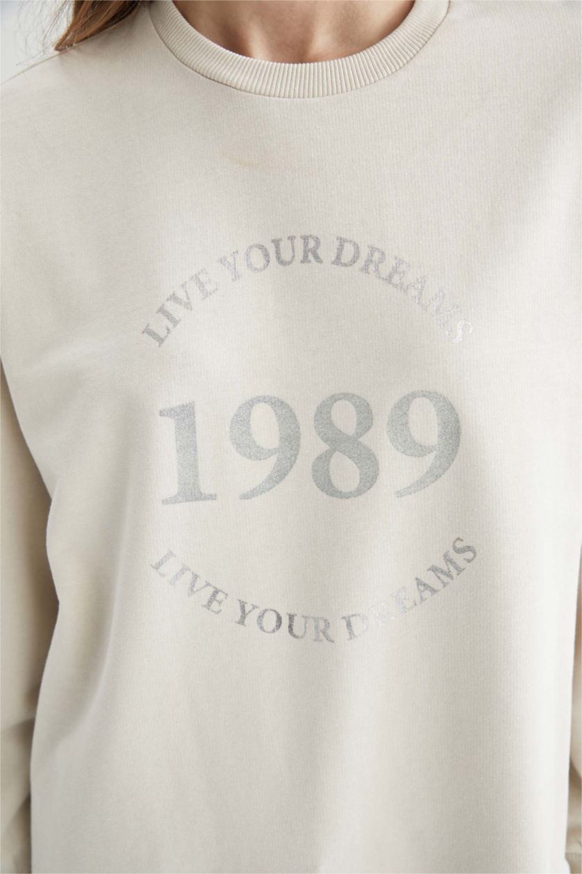 FEMME Beige Clair Sweatshirt tunique Tissu Sweat Fin Coupe Oversize Col arrondi