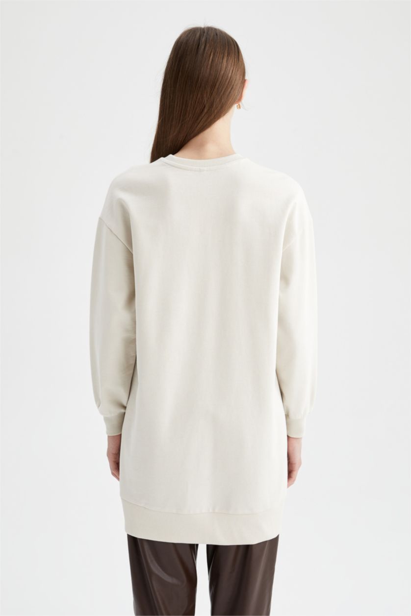 FEMME Beige Clair Sweatshirt tunique Tissu Sweat Fin Coupe Oversize Col arrondi