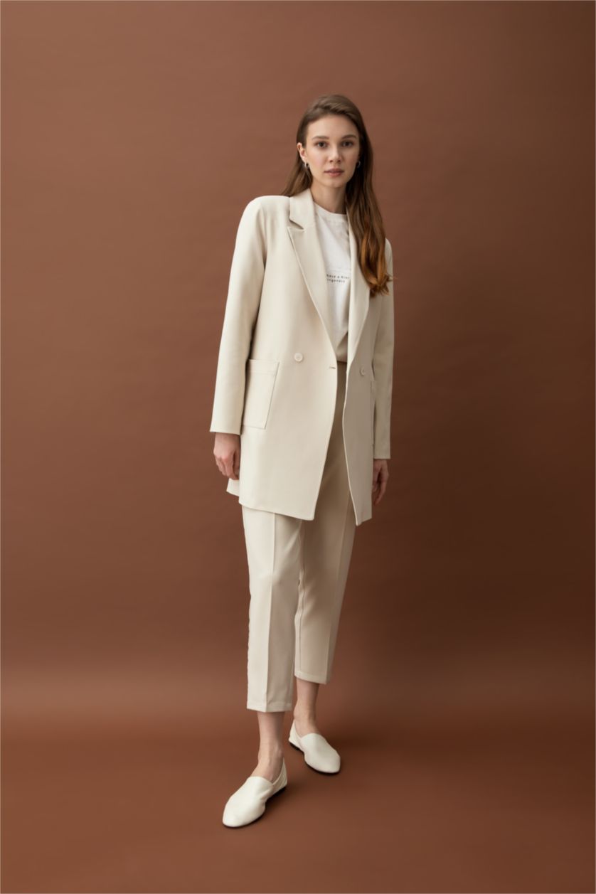 FEMME Beige Pantalon Long Coupe Carotte