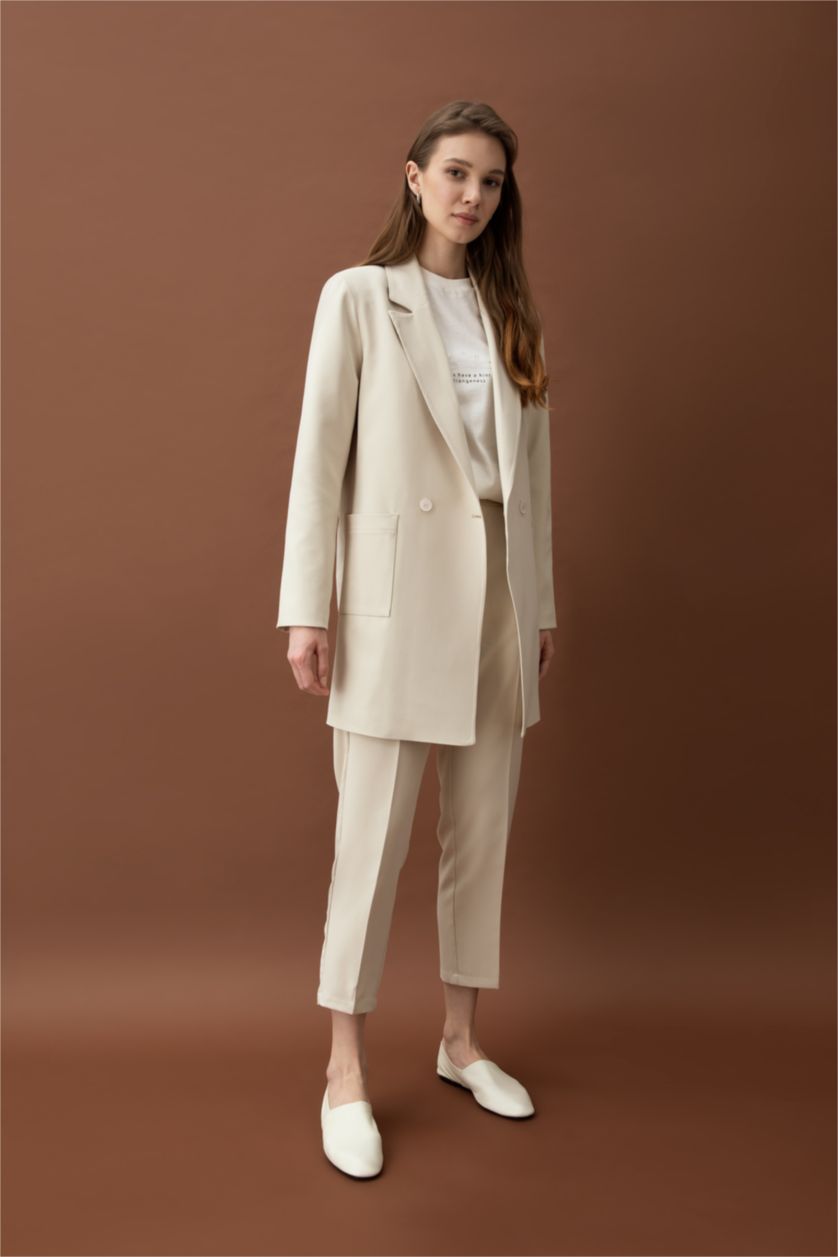 FEMME Beige Pantalon Long Coupe Carotte