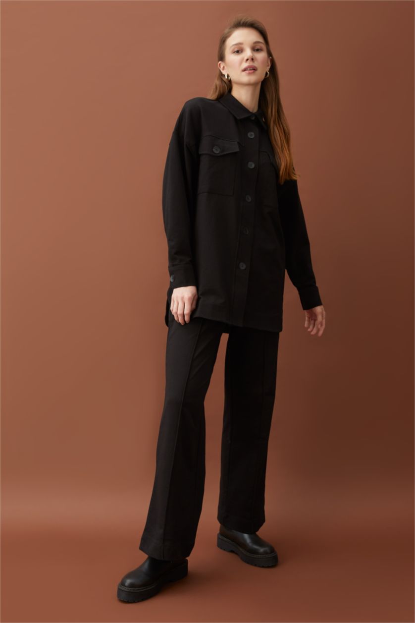 Kadın Siyah Regular Fıt Sweatshirt Kumaşı Pantolon