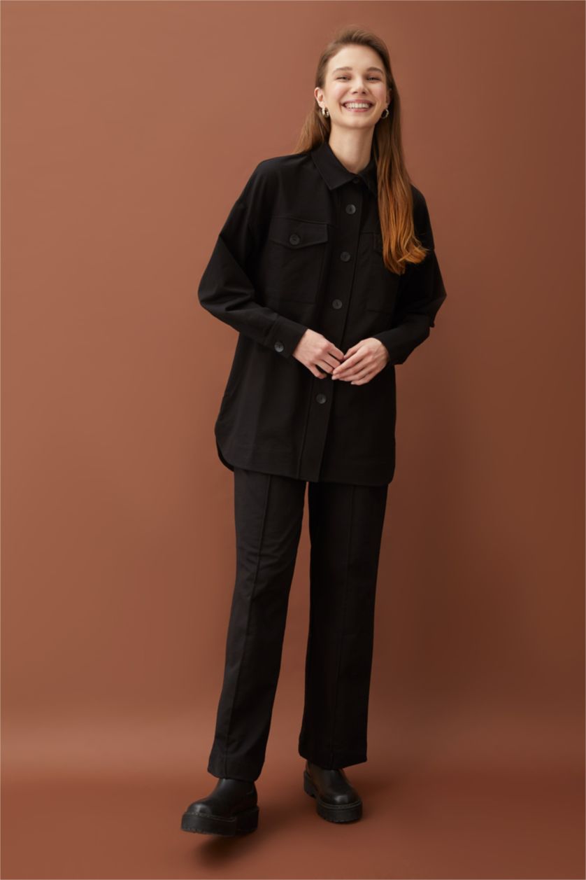 Kadın Siyah Regular Fıt Sweatshirt Kumaşı Pantolon