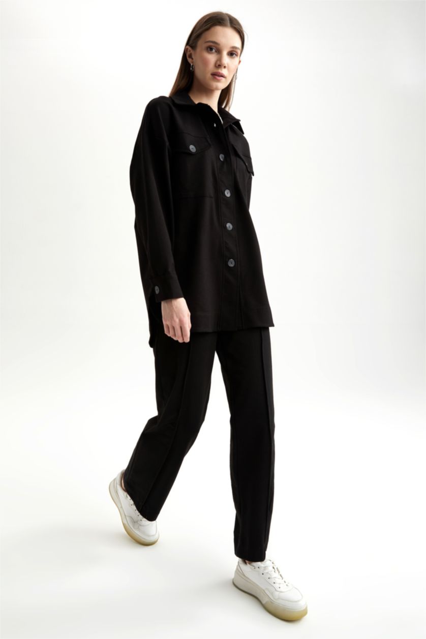 Kadın Siyah Regular Fıt Sweatshirt Kumaşı Pantolon