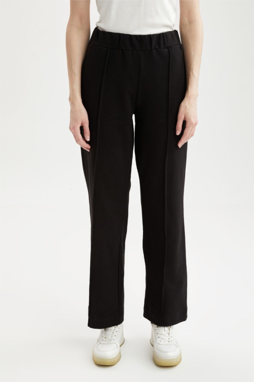 Kadın Siyah Regular Fıt Sweatshirt Kumaşı Pantolon