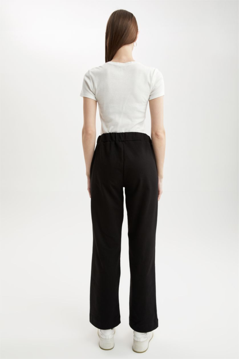 Kadın Siyah Regular Fıt Sweatshirt Kumaşı Pantolon