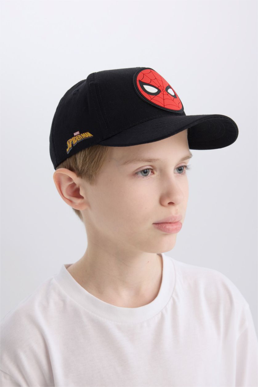 Erkek Çocuk - Genç Erkek Siyah Marvel Spiderman Pamuklu Cap Şapka Erkek Çocuk