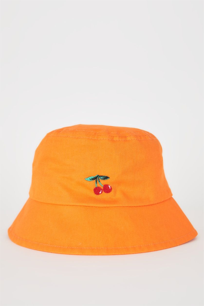 FILLES Orange Chapeau Bob en coton Brodé pour Fille