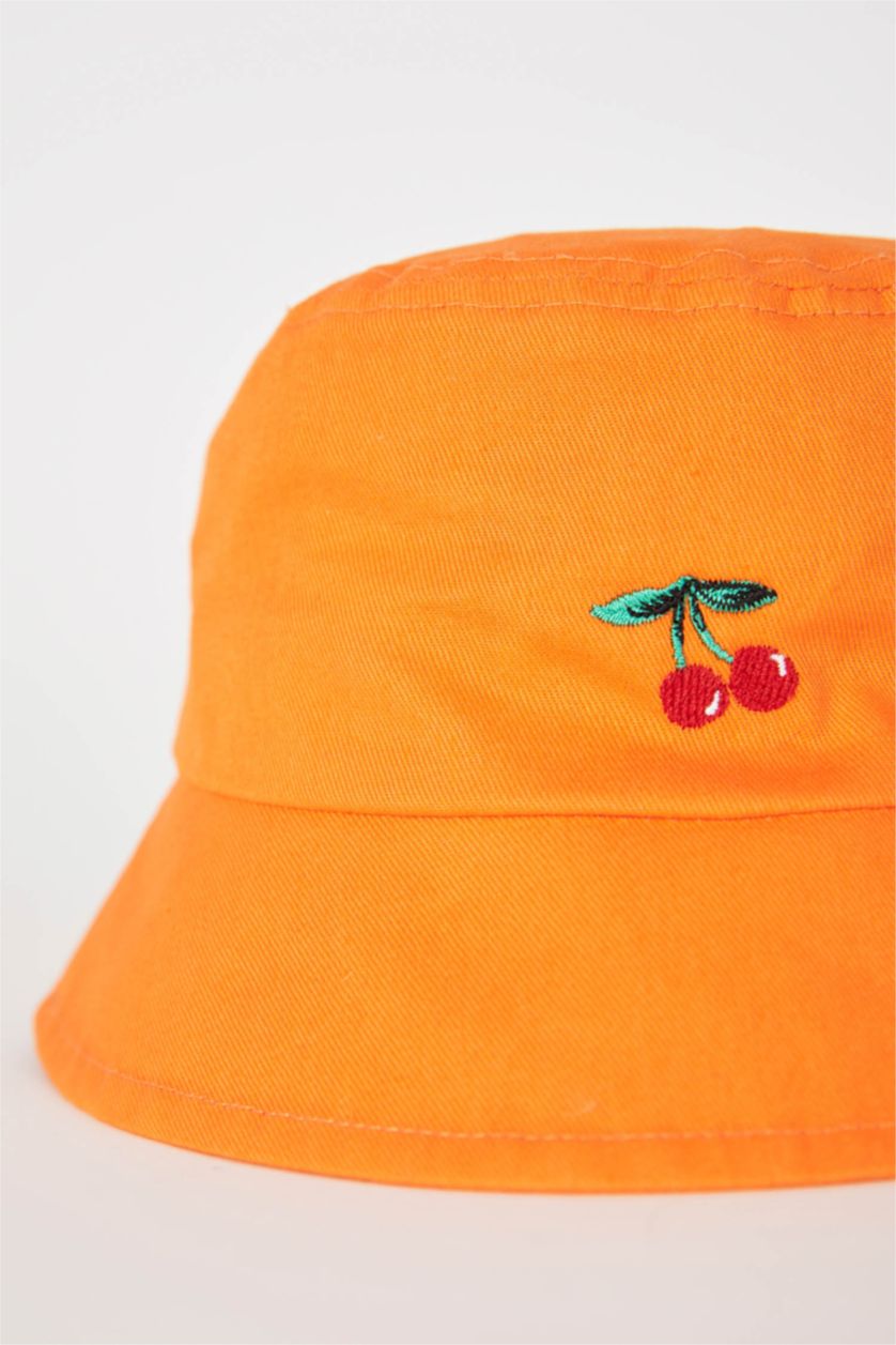 FILLES Orange Chapeau Bob en coton Brodé pour Fille