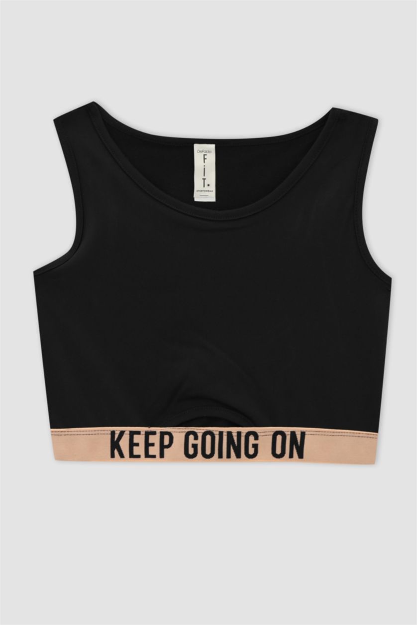 Girls & Teens Black Girl Halterneck Slogan Print Sports Bra