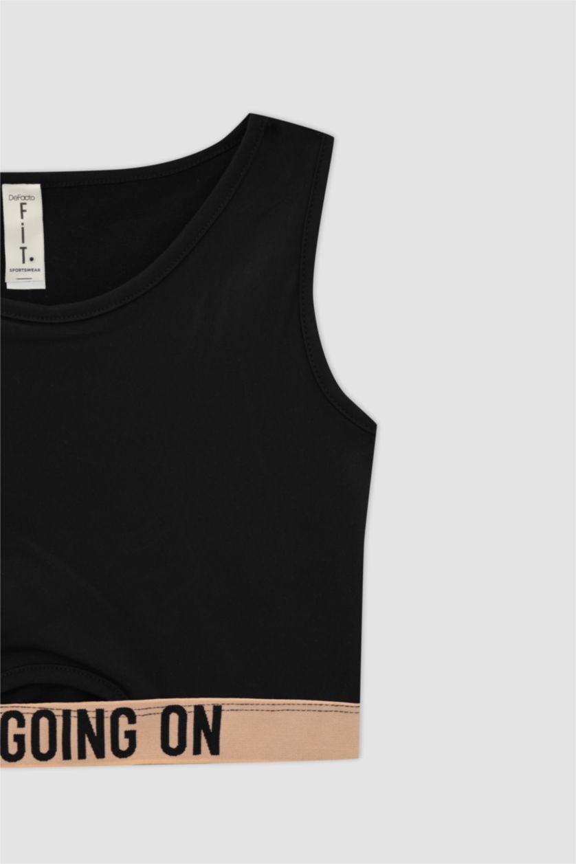 Girls & Teens Black Girl Halterneck Slogan Print Sports Bra