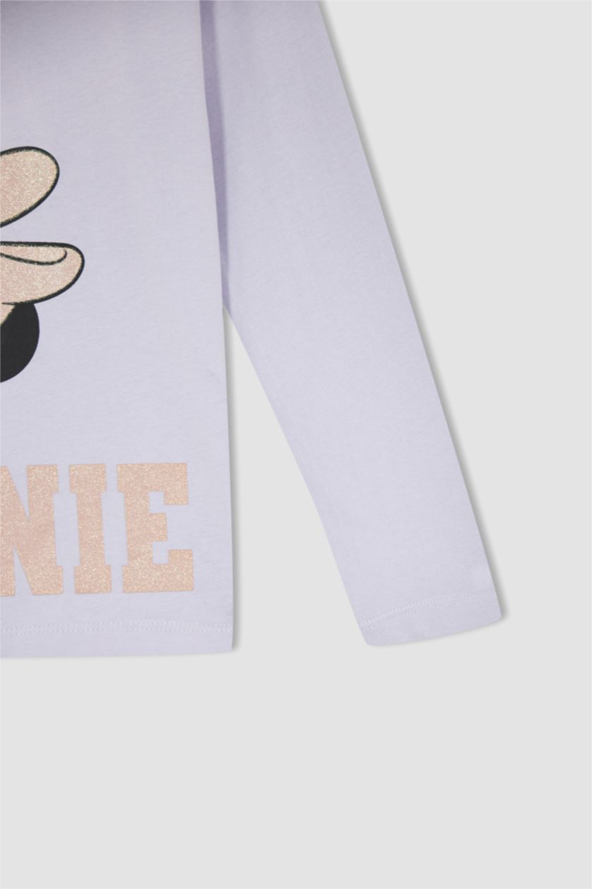 بنات أرجواني فاتح تيشيرت قطني بأكمام طويلة ورقبة دائرية مرخص من ميكي وميني ماوس للبنات