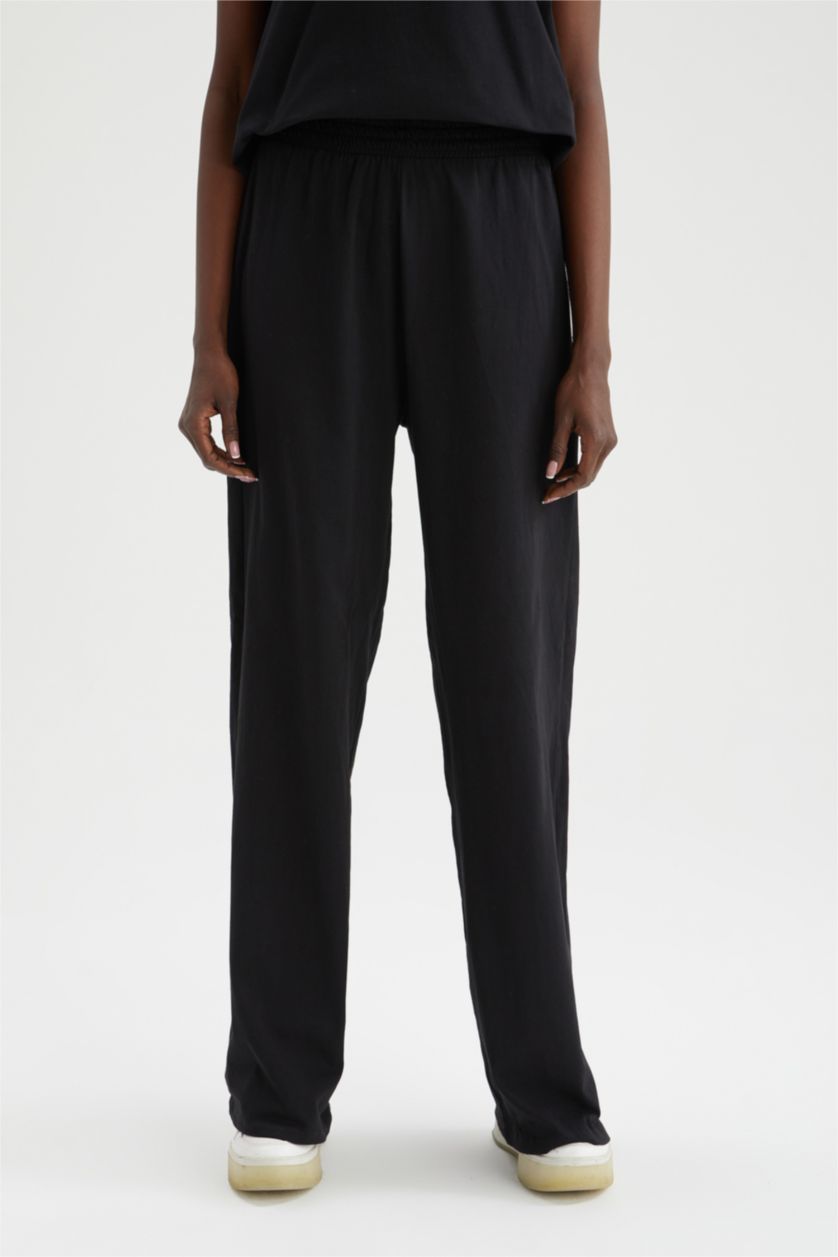 نساء أسود Loose Fit Cotton Trousers