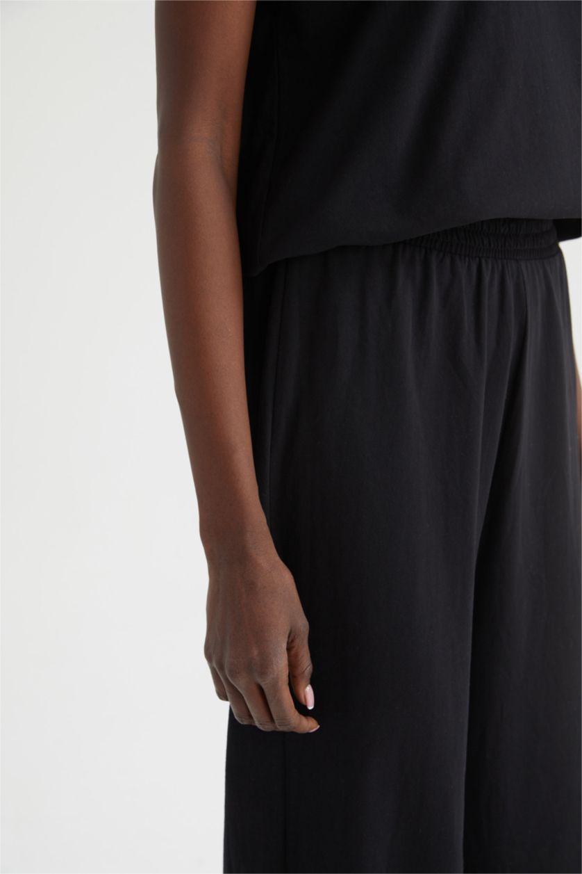 نساء أسود Loose Fit Cotton Trousers