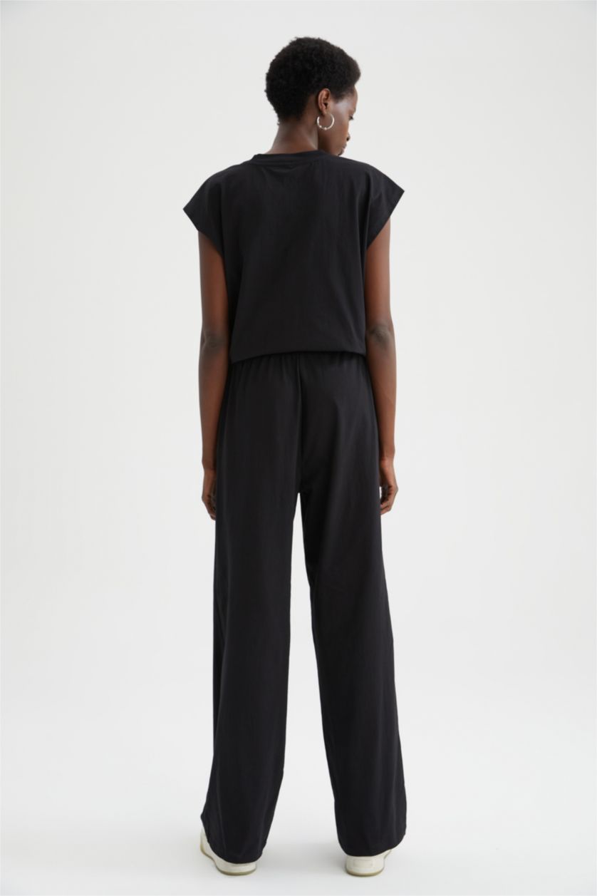 نساء أسود Loose Fit Cotton Trousers